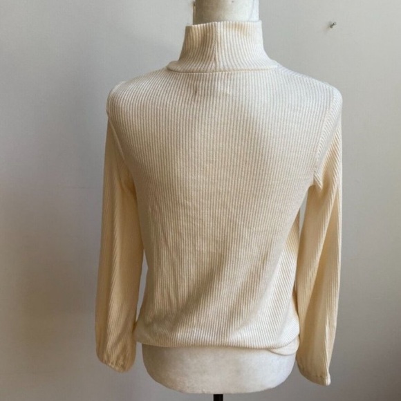 Madewell Cream Ribbed Mock Neck Bubble Sleeve Top - Picture 2 of 5
